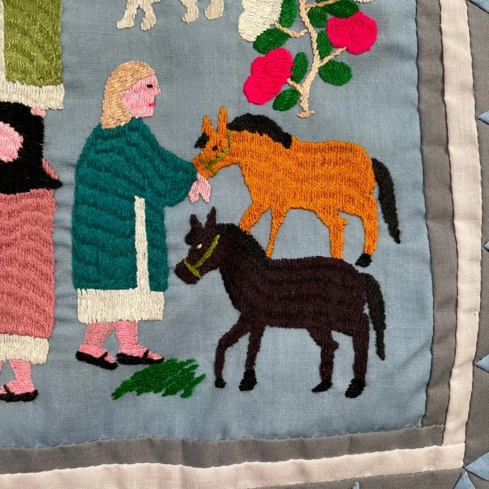 VTG‎ Hmong Story Cloth Embroidered Textile Wall Hanging Religious Nativity Folk